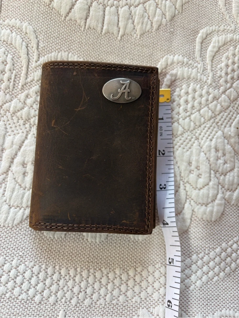 NWOT Zep Pro University of Alabama Roll Tide brown Leather Trifold Wallet pics